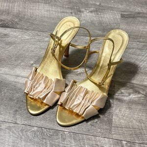 J CREW Wedding Ruffle Gold & Cream Slingbacks High Heels Shoes Women Sz 8
